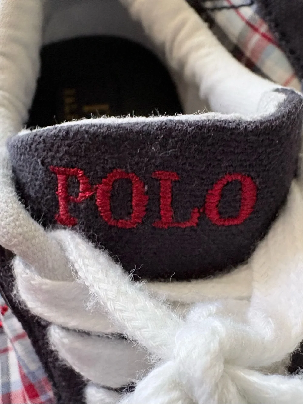 Ralph Lauren Polo Little Kids Navy & Red Plaid Canvas Logo Sneakers 13 Shoes